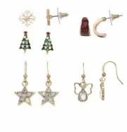 Christmas Tree Holiday Earring Set of 4 Snowflake Angel Hoop & Drop Nickel Free
