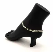 6mm 10" FLAT ITALIAN CUBAN LINK CHAIN ANKLE BRACELET 14K GOLD PLATED