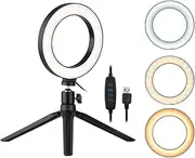 6 Inch Desktop Ring Light 3200K-5500K Dimmable Camera Light Lamp 3 Light Modes 10 Levels with Tripod Ballhead Adapter for Live Streaming Online Video Makeup Selfir P Graphy Black