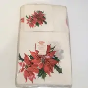 Vintage Christmas Poinsettias 25 Piece Paper Table Ensemble Tablecloth & Napkins
