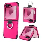 for Samsung Galaxy Z Flip 6 5G Case with Ring, Heavy Duty 2 in 1 Full Hot Pink