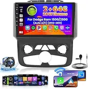 Roinvou [2G+64G] Car Radio for Dodge Ram 1500 2500 (Auto A/C) 2013-2019 with Wireless Carplay/Android Auto, 9 Inch Android 13 IPS Touch Screen Car Stereo, Bluetooth, GPS Navi, WiFi, 28UI, DSP