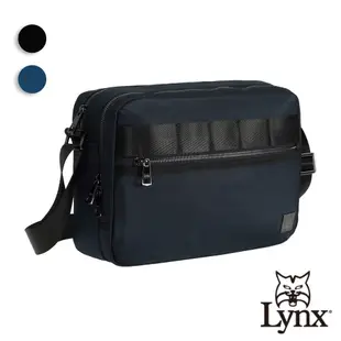 【Lynx】美國山貓 輕量防潑水斜紋尼龍布包 多隔層機能包 橫式側背包 雙層側背包 2色 黑色/深藍 LY39-6604