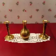 Dollhouse Miniature Shiny Mini Brass Vase and Candle Sticks 1:12 Scale Mini