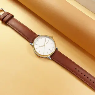 WENGER / Urban Classic 簡約復古 日期 防水 真皮手錶-白x銀框x咖啡/40mm