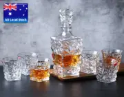 7 Piece Classic Design Glass Whisky Collector's Set 1 Whisky Decanter + 6 Cups