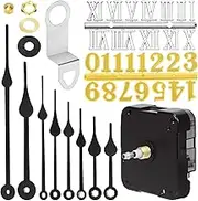 Swpeet 16Pcs Shaft Length 18mm - 45/64 Inch DIY Wall Clock Movement Mechanism Repair Kit, 1P Clock Movement with Hooks, 4 Pairs Black Different Sizes Hour Hands and Minute Hands, 2 Set Clock Numerals