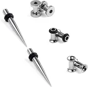 [Ruifan] 4Pairs Surgical Steel Gauge Ear Screw Taper Tunnel Expander Stretching Kit Plugs Piercing 4 Styles Same Size 8g-00g (3mm-10mm)