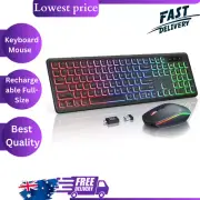JOMAA 2.4G Wireless Keyboard Mouse Combo RGB Backlit Rechargeable Full-Size Ergo