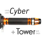 KiWAV Motorcycle Cyber Grips Orange with Tower Bar Ends Orange/Silver