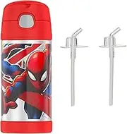 Thermos FUNtainer Vacuum Insulated Drink Bottle, Spiderman, F40120SP6AUS and Thermos FUNtainer Mouthpiece and Straw Set, Clear, F401RP