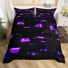 Purple Geometry Square Ombre Bedding Set Queen Size Kids 3D Rendering Abstract