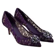 Dolce & Gabbana Bellucci Crystal Brooch Taormina Lace Pumps Purple