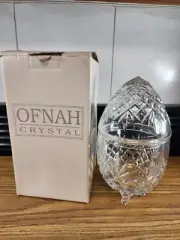 OFNAH Poland Hand Cut Crystal Egg Shaped Candy Bowl W/Lid 10.5" LARGE