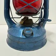 NY City Dietz Blue Little Wizard Kerosene Lantern Red Glass Globe New York USA