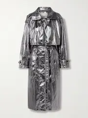 [Isabel Marant] Isabel Marant - Laika Belted Metallic Crinkled Recycled-shell Trench Coat - Silver - FR 38 FR 38 Silver