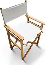 ACA Trading Outdoor Furniture Folding Director's Chairs Patio Chair Wooden Foldable Seat for Indoor, Outdoor Camping Patio Garden (White)