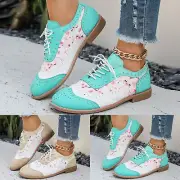 Ladies Fashion Daily Color Flat Shoes Casual Lace Up Sneakers Leather Shoes