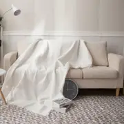 CottonMore Slub PolyCotton Knitted Blanket Herringbone Pattern Sofa Bed Leisure Throw Rug 180x230cm