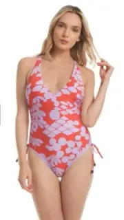 NWT $154 Sz 14 Trina Turk Bali Blossoms One-Piece Swimsuit Cherry