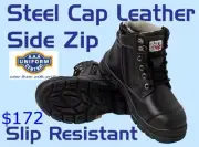 Steel Cap Safety Side Zip BLACK Work Boots - Premium Leather Non Slip Toe Cap