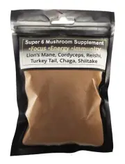 Mushroom Powder SuperSix Cordyceps, Lion's Mane, Reishi, Chaga, Shiitake, Turkey