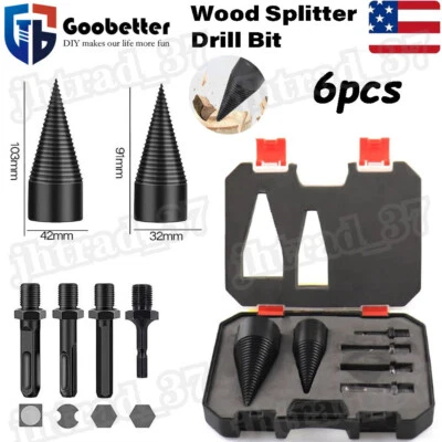 6x High Speed Twist Firewood Drill Bit Wood Splitter Screw Splitting Cone Driver