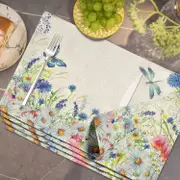 Spring Summer Placemats Set of 4 12x18 inch Cloth Place mats Washable for Kitchen,Dining Table mats Heat Resistant for Holiday Decorations,Blue Wil...