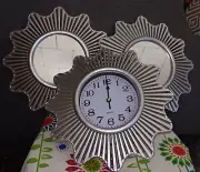 Silver Sunburst Wall Clock & 2 Piece Sunburst Mirror Set NEW