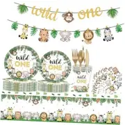 Wild One Birthday Decorations 202 Pcs for 25 Guests, Jungle Safari Theme Party
