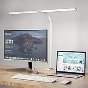 Hensam LED Desk Lamp for Office,Double Head Desk Light with Clamp,Eye-Caring Monitor Light Bar 5 Color Modes,Touch Control Table Lamp for Study,Bedroom,Work,Task,Reading,Adapter,12W,1400lumen White