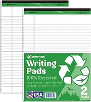 WritePads Legal Pads 8.5 x 11 White Note Pads, Wide Ruled Writing Pads, 50 Sheets Per Notepad, Recycle Paper,2 Pack, Micro perforated Paper Pads, Made In USA