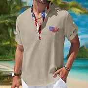 Men's Shirt Linen Shirt Summer Shirt Beach Wear Plain Vacation Casual Black White Blue Beige Short Sleeve Mandarin Collar Summer Spring Summer Clothing Appare