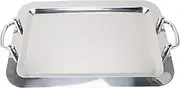Stainless Steel Serving Tray, Multifunction Portable Metal Serving Tray Silver Platter with Handle, Buffet Serving Snack Tray for Coffee, Desserts, Cakes, (Rectangle Shape with