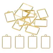50Pcs Short Rectangle Alloy Open Back Bezel Pendants Resin Frame Gold Tone