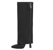 Women Knee High Boots Wide Calf Fold Over Wedge Boots Black 37