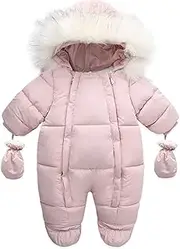 [Minnie Me] Baby Outwear Snowsuit with Footie Fur Hooded Jumpsuit WaterProof Cold Proof