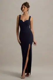 Ashburn | Navy Strappy Sweetheart Split Maxi Dress