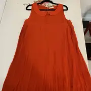 peter pan collar vintage style pumpkin orange pleated baby doll dress modcloth L