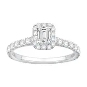 Emerald Cut Halo Ring with 1.10kt of Laboratory Grown Diamonds in 9kt White Gold