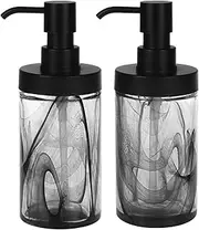 Suanti Glass Soap Dispenser Set - 2pcs Black Moire Hand and Dish Soap Dispensers With Pump - Decorative for Bathroom & Kitchen