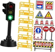 UPKOCH 1Set Mini Traffic Signs with Traffic Cones Stickers and LED Traffic Light for Early Education Safe Material Lightweight and for