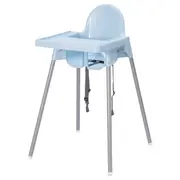 ANTILOP highchair with tray, light blue/silver-colour