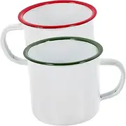 POPETPOP 2Pcs Enamel Mugs Heat Resistant Camping Cups Durable Water Cups for Home Office Traditional Style with Rim for Coffee Tea