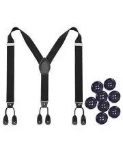 Mens Adjustable Button End Suspenders - Y-Back Elastic Tuxedo Suspenders