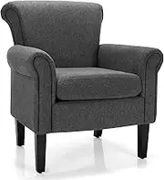 Giantex Modern Fabric Upholstery Accent Chair, Comfortable Armchair w/Adjustable Foot Pads & Stable Frame, Overstuffed Backrest & Soft Cushion, Ideal for Office, Study, Living Room (Dark Gray)