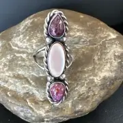 Womens Purple Spiny Oyster MOP Cluster Navajo Sterling Silver Ring Size 7 17646
