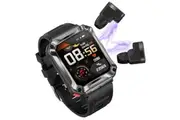 2 in 1 Bluetooth Smart Watch TWS Wireless Earphones 1.96" Touch Screen BT 5.0 Music - Black