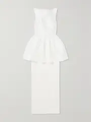 [Solace London] Solace London - Alda Satin-twill And Crepe Peplum Gown - Cream - UK 12 UK 12 Cream