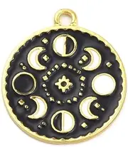 [Ornazy] 30Pcs Flat Round Celestial Pendants Alloy Enamel Crescent Moon Charms Gothic Moon Phase Charms for Jewellery Making Holiday Party Gifts, Non-Precious Metal